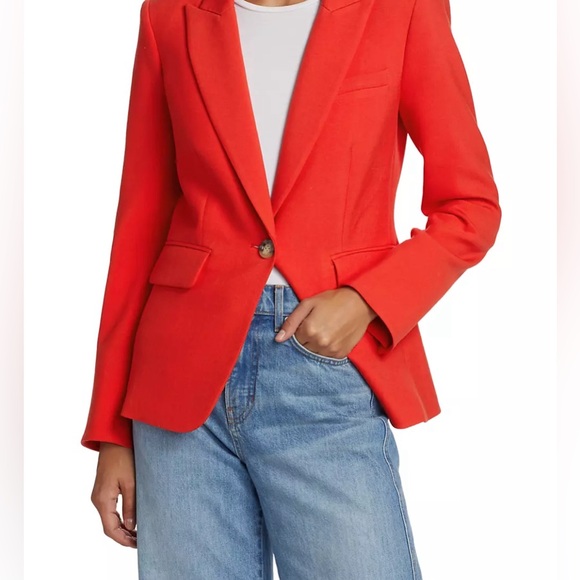 🔖 Veronica Beard Crepe Cutaway Dickey Jacket Flame Red Orange - Picture 3 of 8